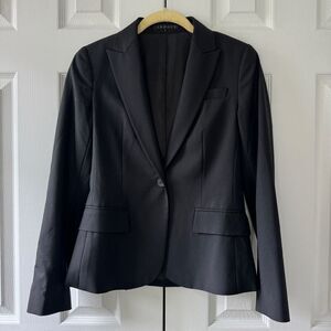 Theory Black Wool Single Breasted Suit Blazer Sz 2